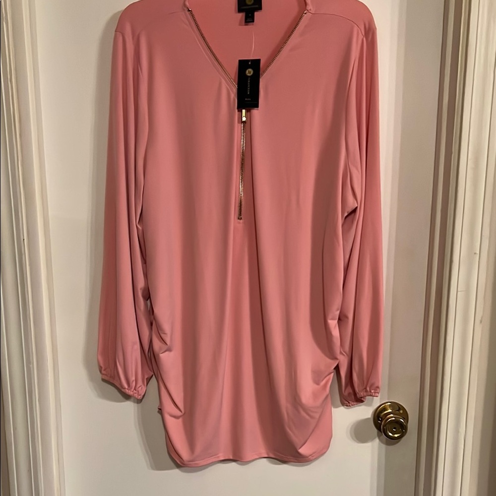 NWT JM Collection Pink 3/4 Sleeve Buttoned Polo Top 🌺Fri sale